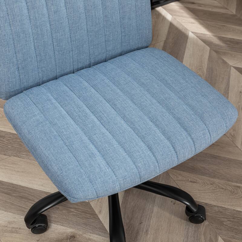 Blue Fabric Upholstered Lounge Chair Swivel Office Chair with Metal Base, Simple Executive Chair Gaming Chair