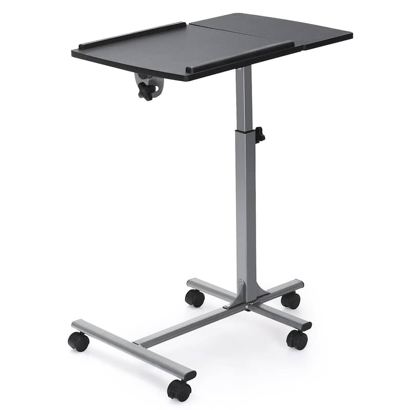 Gymax Mobile Laptop Stand on Wheels Height Adjustable Overbed Sofa - See Details - Silver + Black - See Details