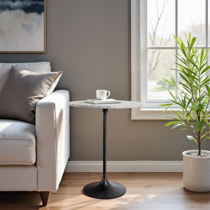 Metal Base Marble Top Modern Glam Accent Table Round Silhouette