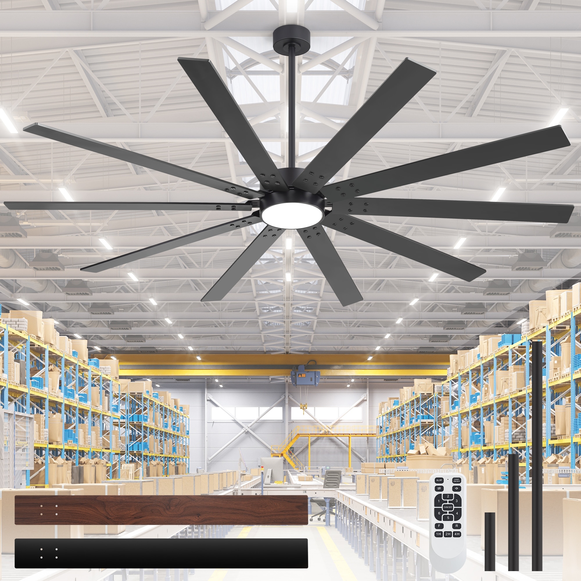 Large 84"/72" Reversible 10-Blade Integrated Ceiling Fan with LED Light Kit and Remote