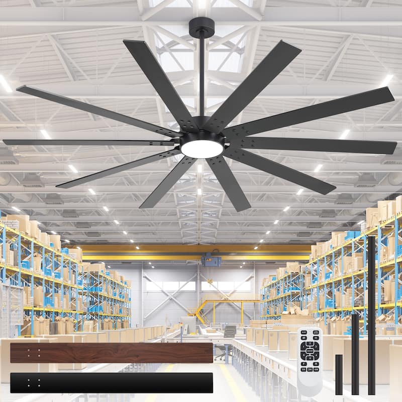 Large 84"/72" Reversible 10-Blade Integrated Ceiling Fan with LED Light Kit and Remote - Black-84"