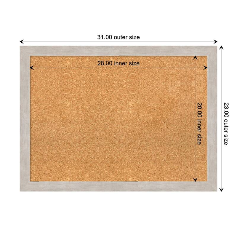 Marred Wood Framed Natural Corkboard Bulletin Board - Marred Silver - Board Size 28x20