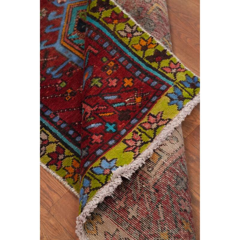 Hand Knotted Oriental 100% Wool Carpet Traditional Geometric Red Heriz Runner Rug - 10' 0'' X 2' 5''