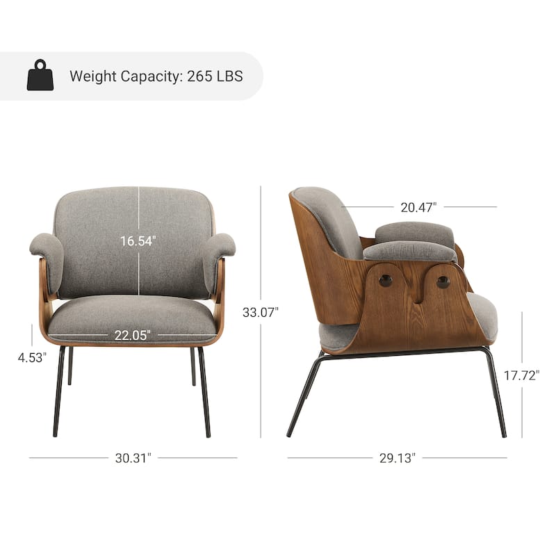 Art Leon Mid-Century Modern Fabric and Wood Accent Arm Chair