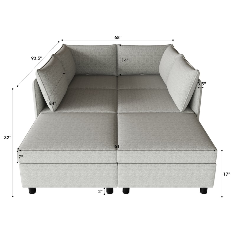 Grey 68'' L-Shaped 6-Seater Modular Sectional Sofa with Storage, Convertible Ottoman, High-Density Foam, and Pocket Springs