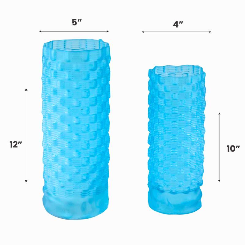 Set of 2 Tall Speckled Sandstone Ceramic Oblong Table Vases for Decor