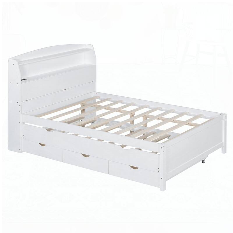 Wooden LED Platform Bed with Trundle
