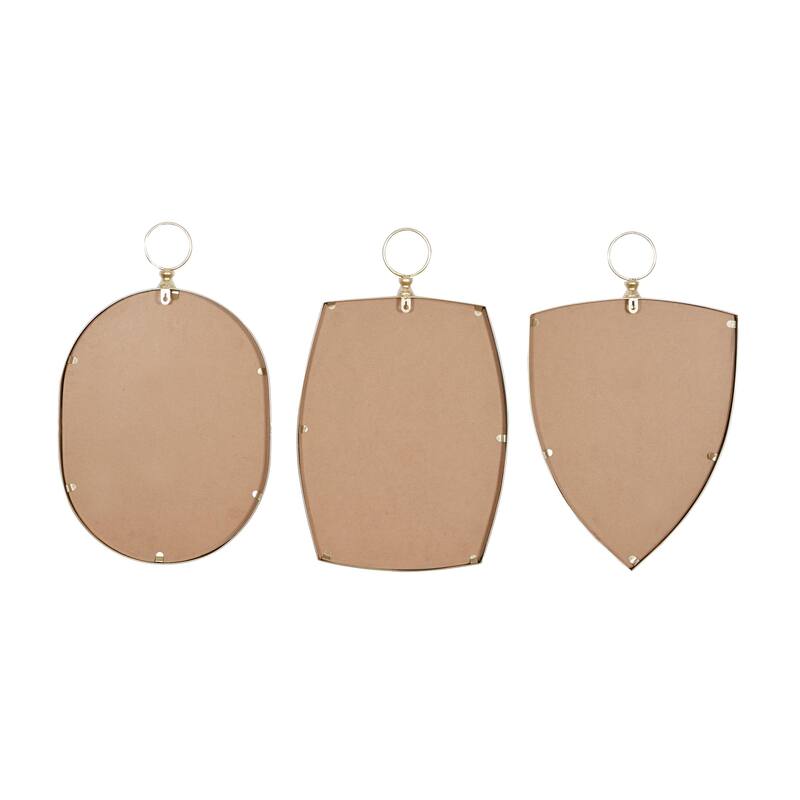 Wooden Handmade Varying Shapes Wall Mirror with Ring Top - Set of 3 Gold - Roche River Decor