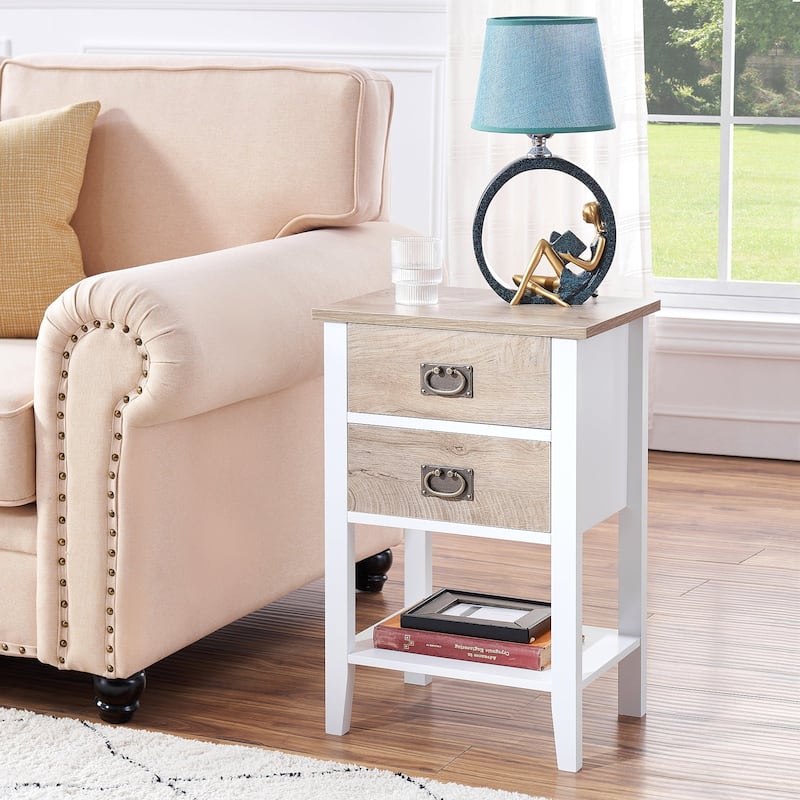 VECELO Modern Nightstands with 2-Drawers and Storage Shelf (Set of 2)