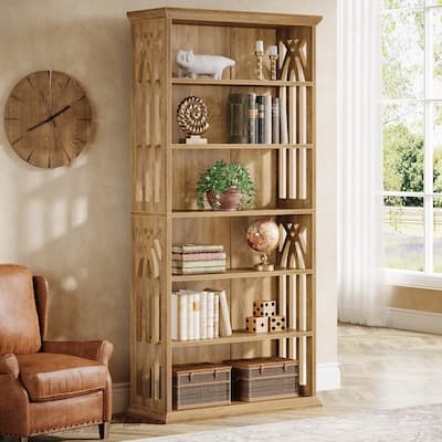 7-Tier Wood Bookshelf, 75 Inch Tall Bookcase Display Shelves