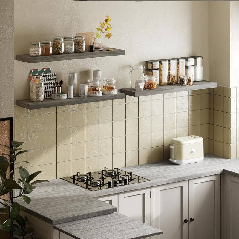 Floating Shelves Wooden Shelves with Invisible Brackets Set of 3 - 7.68"D x 31.5"W x 1.5"H