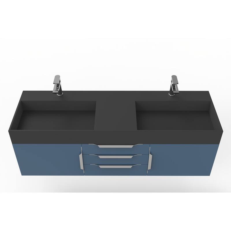 Amazon 60" Wall Mounted Bathroom Vanity Set w/ Black Top