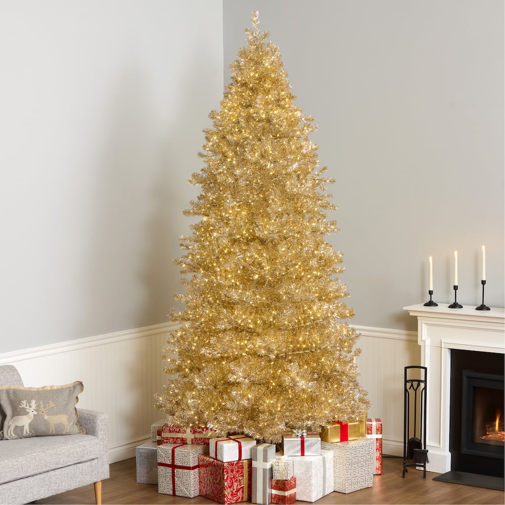 National Tree Company 10 ft. Pre-Lit Christmas Platinum Metallic Tree - 10 Foot