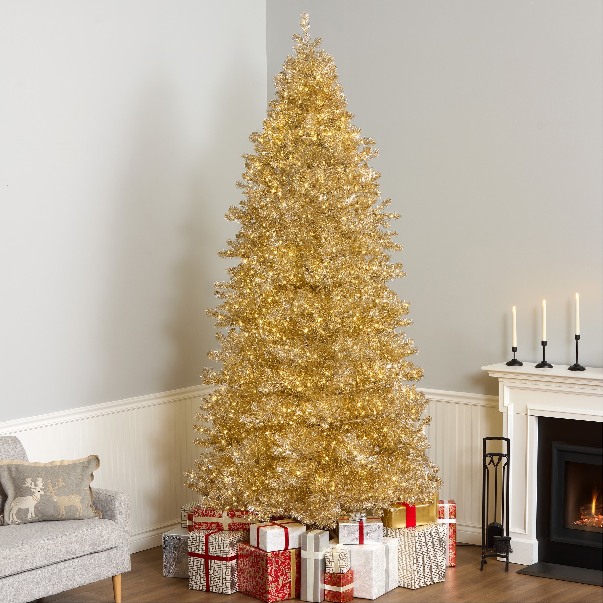 National Tree Company 10 ft Pre-Lit Platinum Metallic Full Artificial Christmas Tree, 2,720 LED Lights, 2,754 Tips - 10 Foot