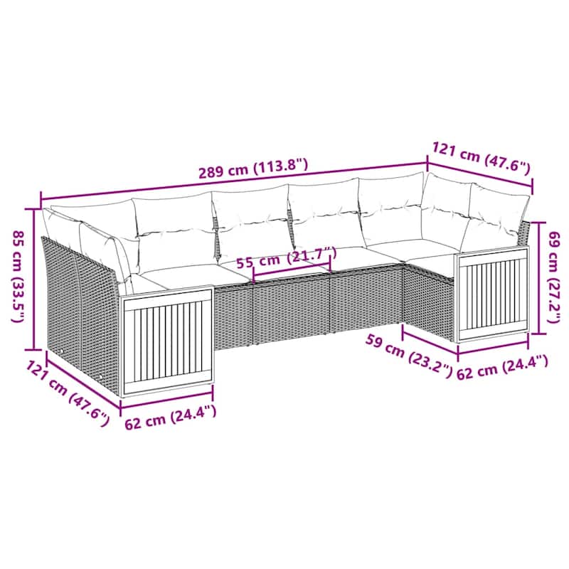 vidaXL Garden Sofa Set Black, Cream white - 24.4 x 24.4 x 27.2 in