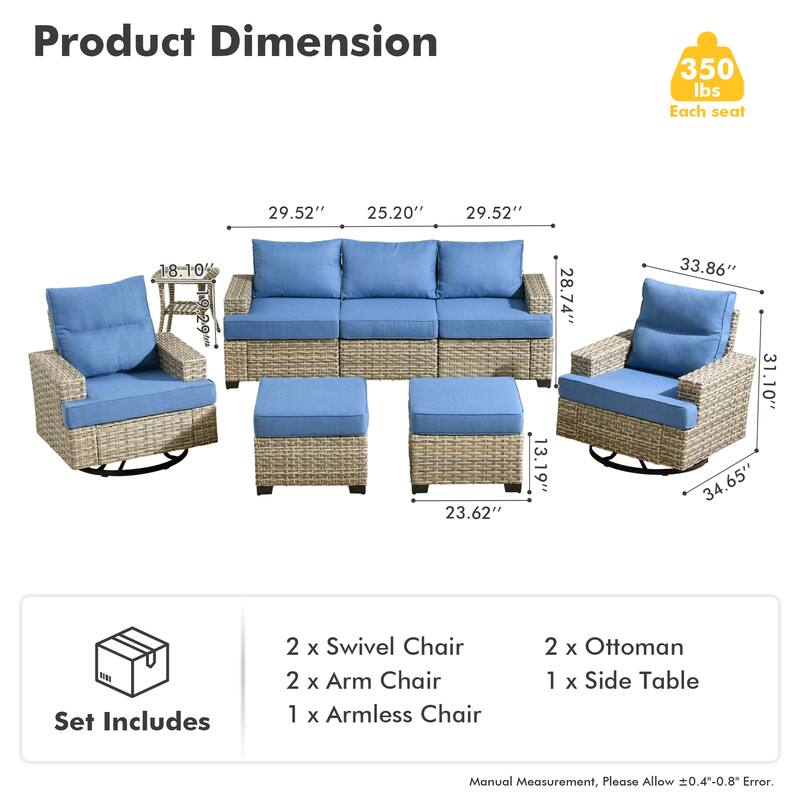 HOOOWOOO 8-piece Wicker Patio Furniture Swivel Chair Set