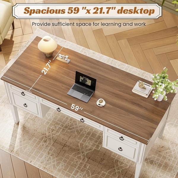 dimension image slide 29 of 30, Farmhouse Executive L Shaped Desk Home Office Desk with Drawers and Storage Cabinet & Power Outlet