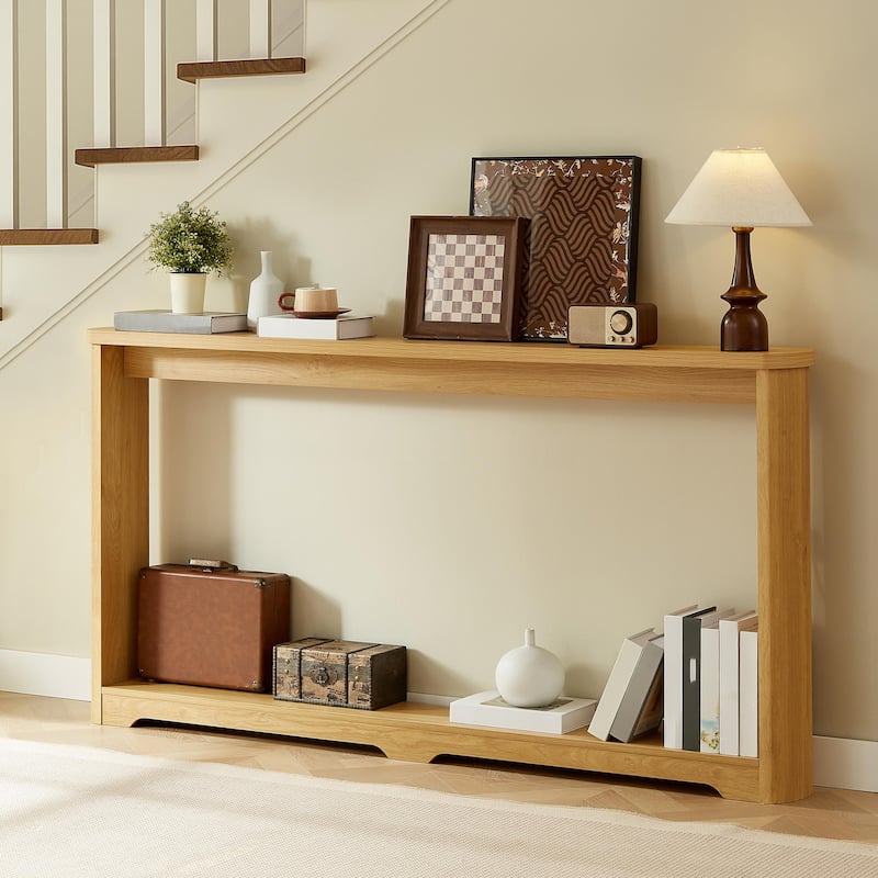 Entryway Table Narrow Console Table with Storage, Hallway Decor Wood Console Tables, Console Sofa Side Table for Foyer - Natural