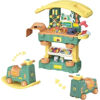 3 in 1 Toddler Kids Tool Bench Set,Rocking Toy with Realistic Accessories