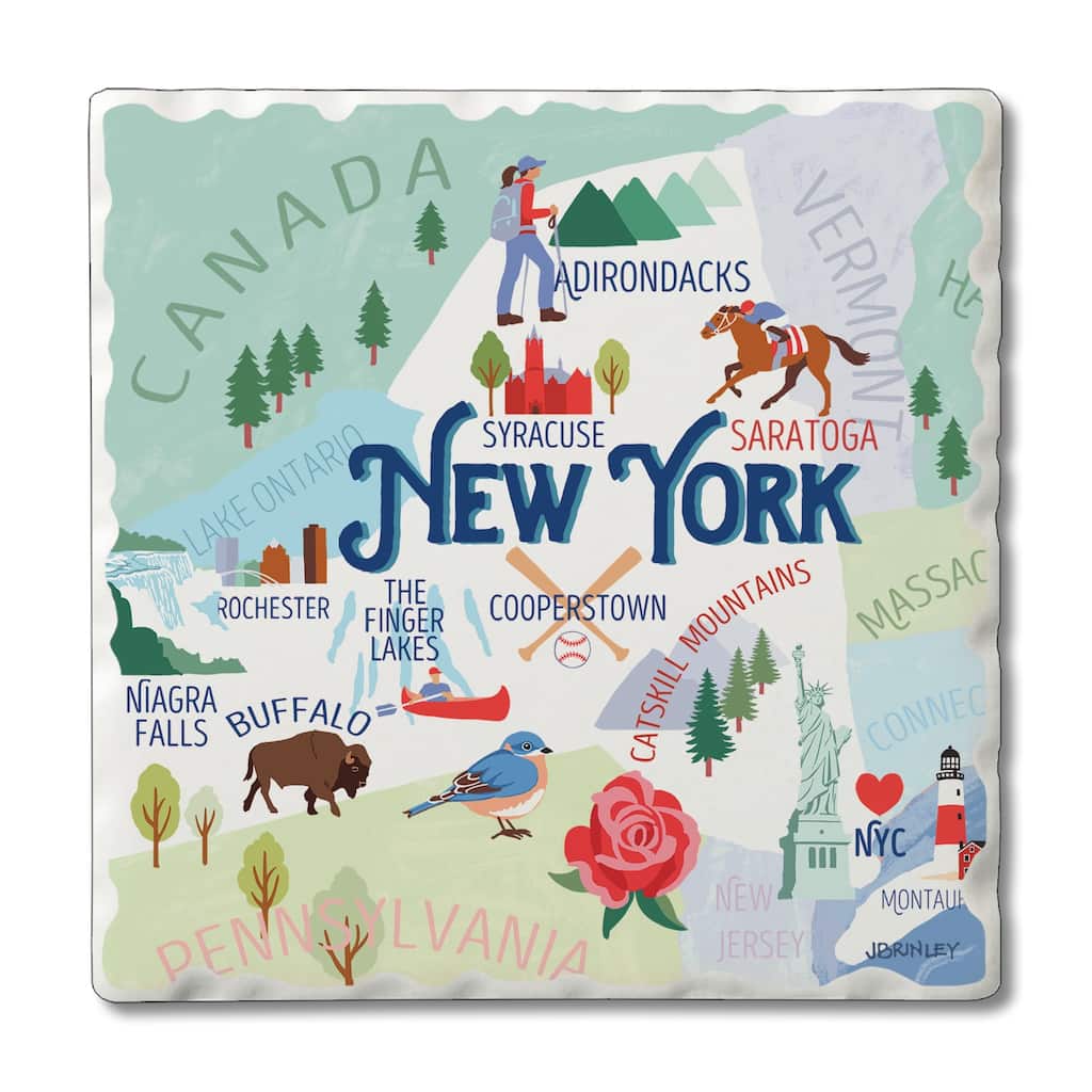 Absorbent Stone Beverage Coasters - Set of 4 - - State Attractions - NY - Multi-58