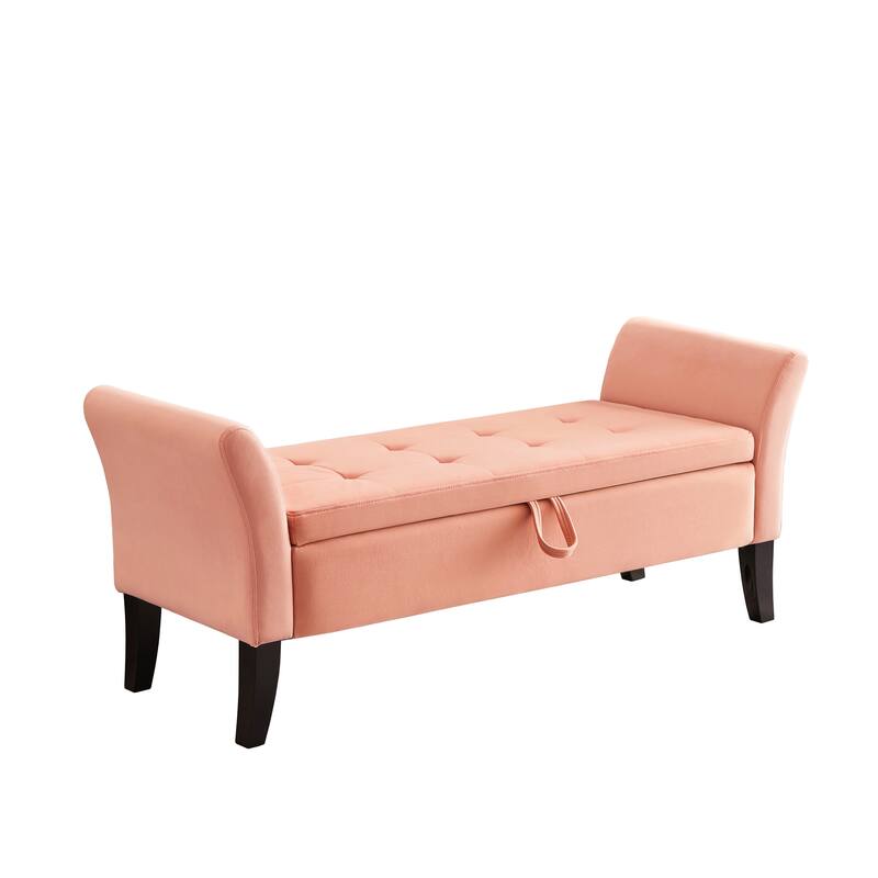 Bed Storage Bench with Curved Arms and Solid Wooden Legs