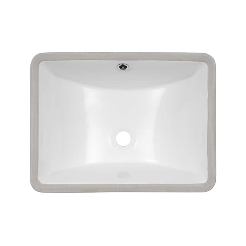 White Rectangular Undermount Bathroom Sink with Overflow