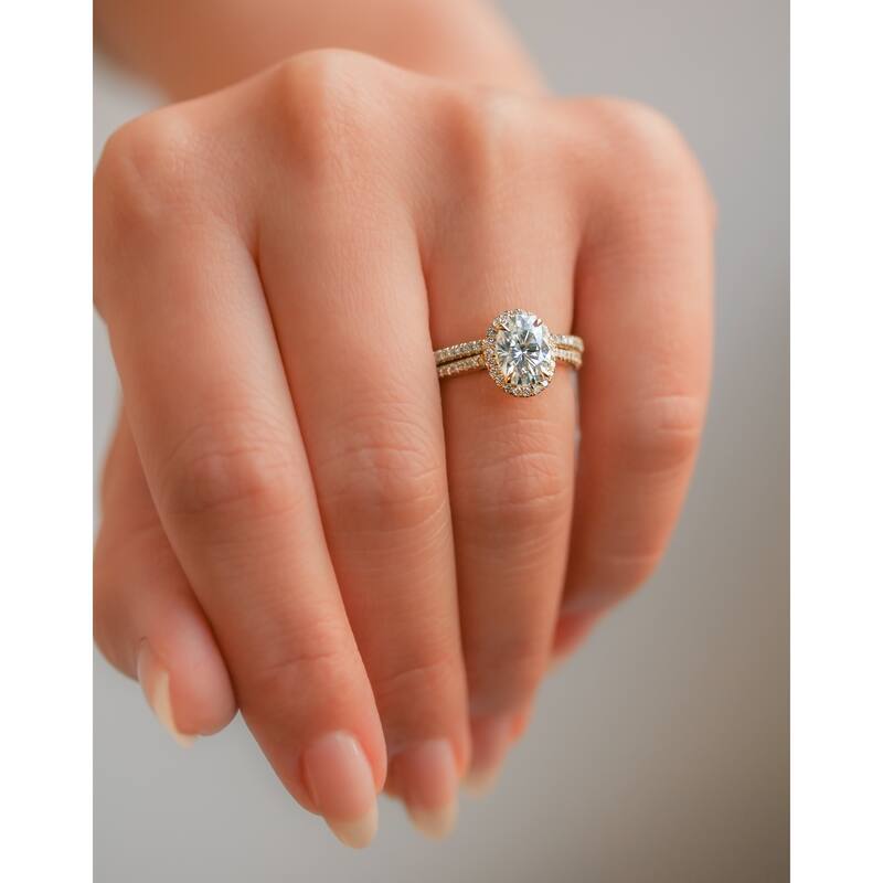 Kobelli Petite Collection 1.86 Carats Moissanite & Natural Diamond 14k Solid Gold Oval Halo Half Eternity Capri Bridal Set