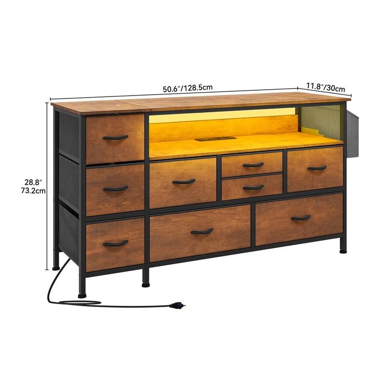 Fabric 9-Drawer Dresser TV Stand with Built-in Power Outlet for 55'' TV - 50 inches