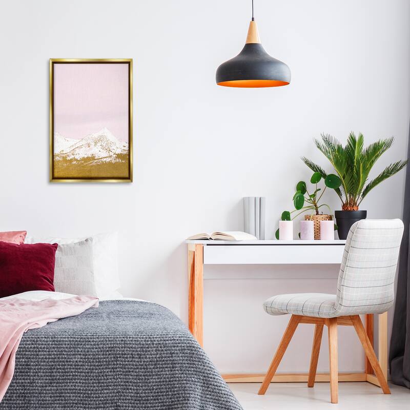 Stupell Snowy Mountain on Pink Framed Floater Canvas Wall Art Design By Gemma Bardot