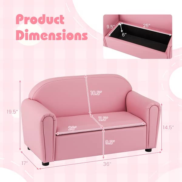 Gymax Kids Sofa Armrest Chair Lounge Couch Wood Construction Storage