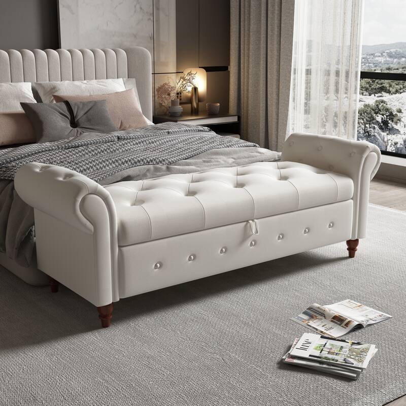 63" Fabric Bed Bench With Storage