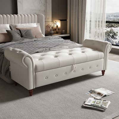 63" Fabric Bed Bench With Storage