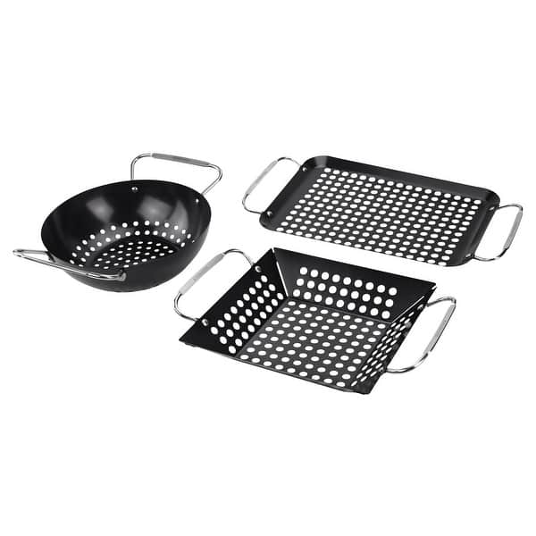 slide 7 of 9, Permasteel Black Porcelain Enameled 3-piece Grilling Basket Set Black