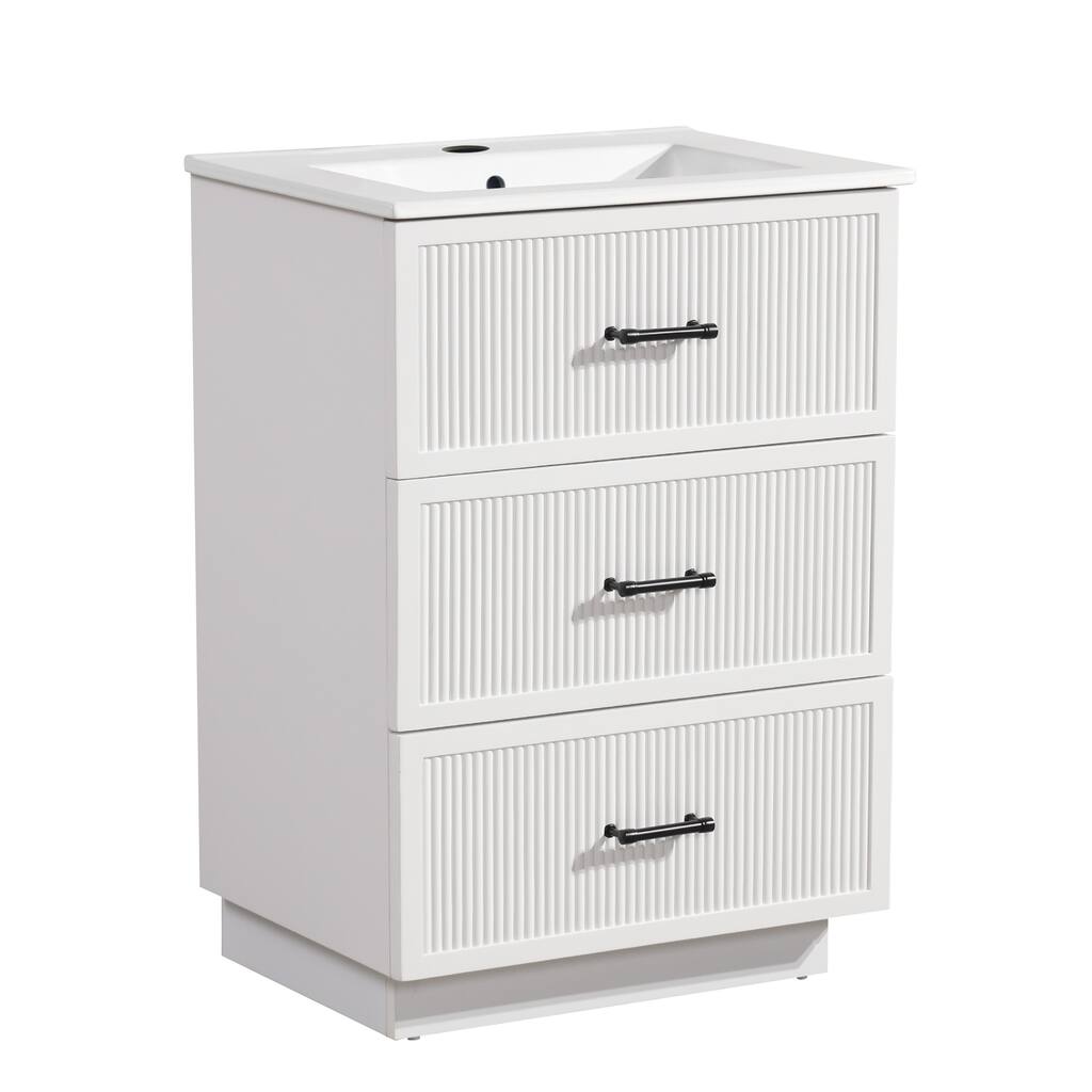 24 Inch Floor Standing Bathroom Vanity with Ceramic Sink and 2 Drawers