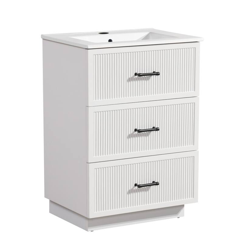 30" Freestanding Bathroom Vanity with Ceramic Sink and 2 Storage Drawers, Stylish Gray Floor Cabinet