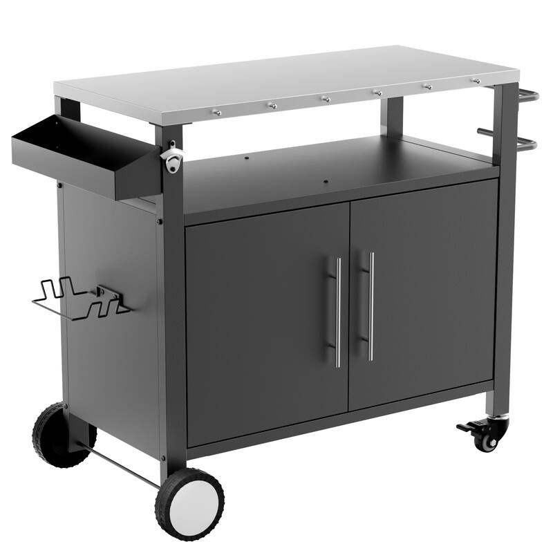 Two Doors Outdoor Grill cart with Patio Furniture, Outdoor Grill Table with Storage,Rolling Bar cart Outdoor BBQ cart