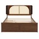preview thumbnail 3 of 11, Queen Rattan Bed Frame with Storage Drawers and Trundle for Bedroom, Walnut