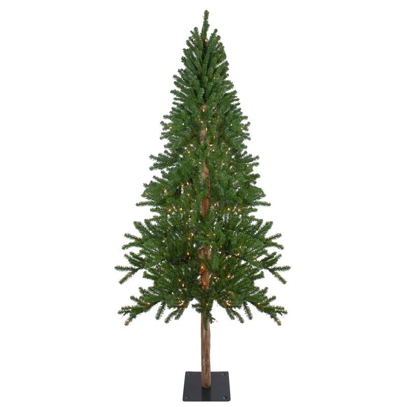 Pre-Lit Medium Alpine Artificial Christmas Tree - Clear Lights - 7 Foot