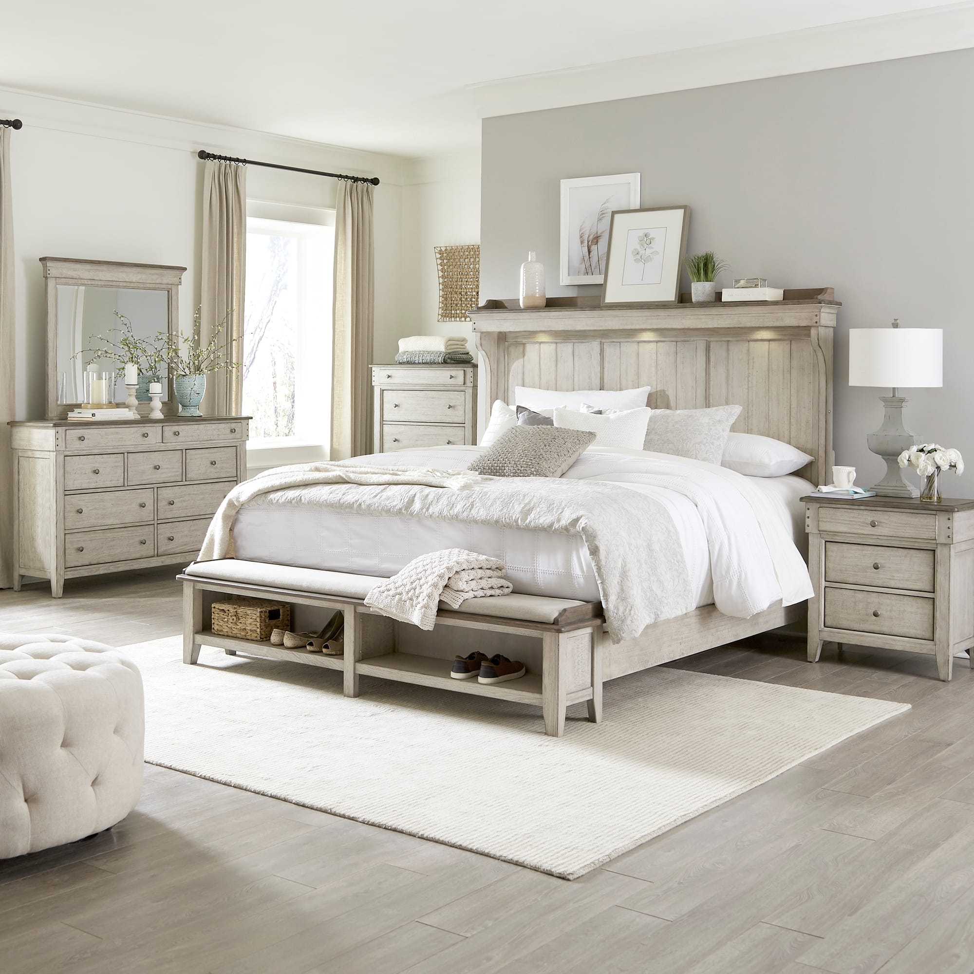 Option Bed, Dresser, Mirror, Chest, and Night Stand