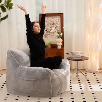 Bean Bag Chair, Comfy Bean Bag Sofa with Back Support, Faux Fur Bean Bag Chair for Adults, Stuffed Floor Sofa for Living