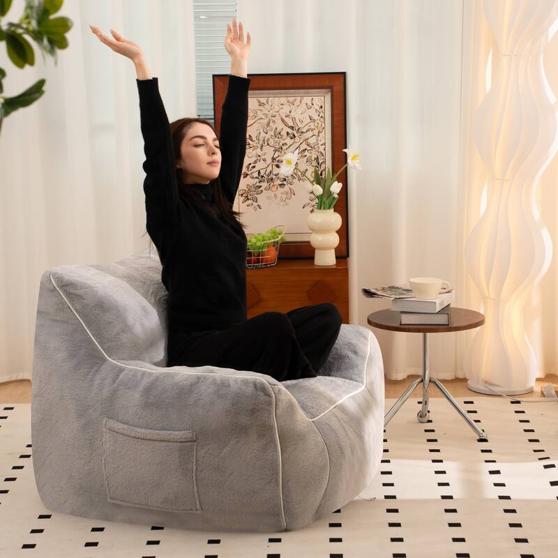 Bean Bag Chair, Comfy Bean Bag Sofa with Back Support, Faux Fur Bean Bag Chair