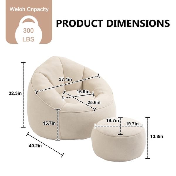 dimension image slide 5 of 6, Microfiber Upholstered High Density Memory Foam Round Lazy Bean Bag Sofa Chair with Ottoman