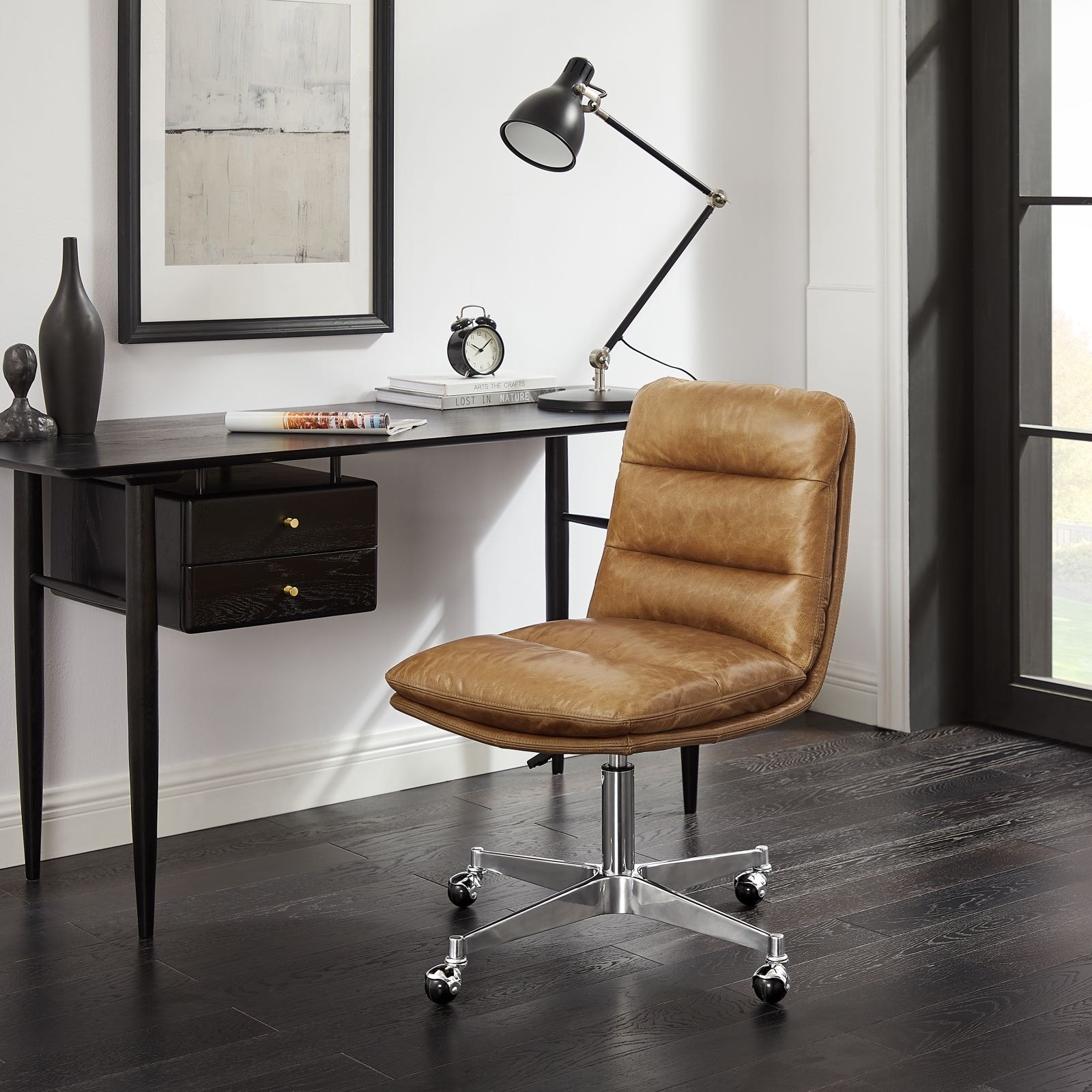 Genuine leather sales armless office chair