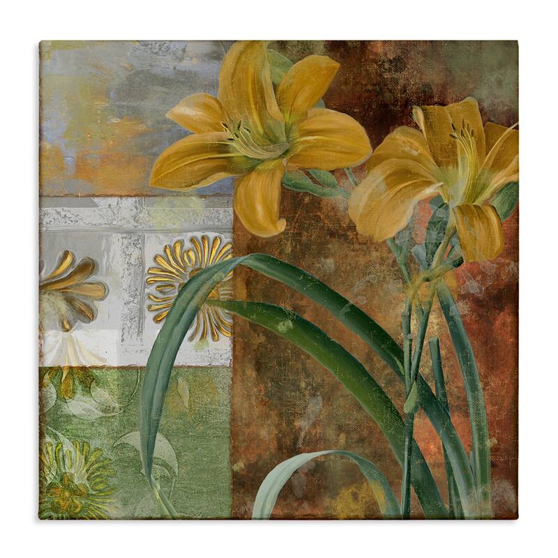 Stupell Yellow Lilies on Vintage Tile Canvas Wall Art Design By Sasha - 36 x 36