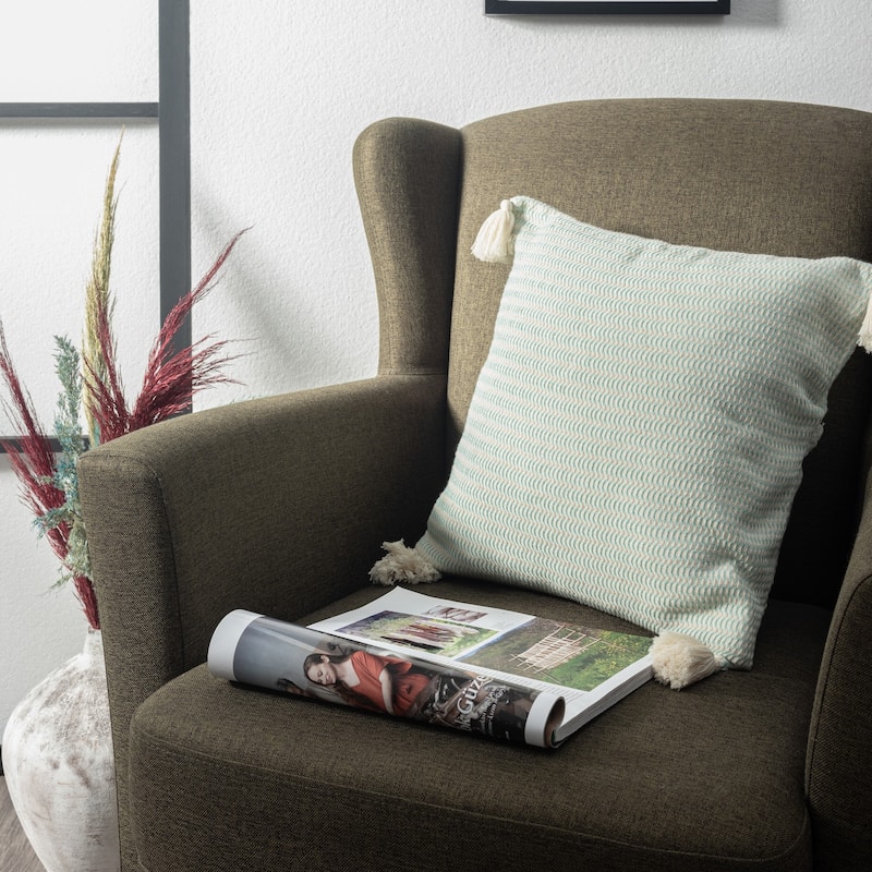 Transitional Stripes Power-Loomed Cotton Throw Pillow Cover - 18" - Turquoise Blue