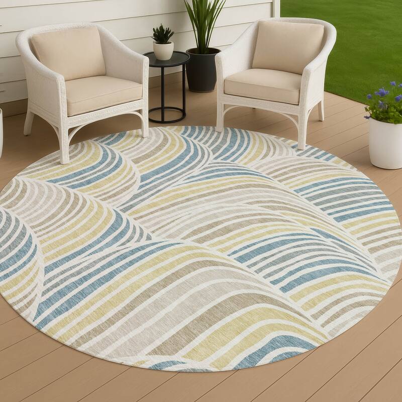 Machine Washable Indoor/ Outdoor Modern Parsons Chantille Rug - Ivory - 8' x 8'