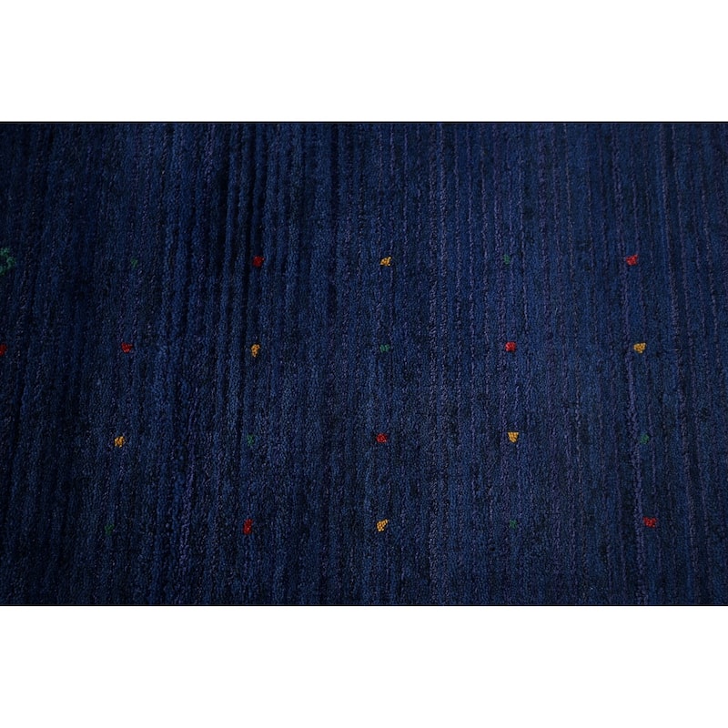 Royal Blue Striped Gabbeh Oriental Area Rug Handmade Silk Carpet - 7'8"x 9'5"