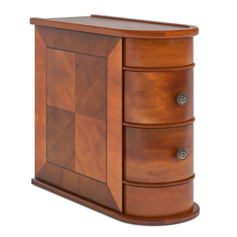 Brown Oak Wooden Side Table with 2 Storage Sliding Drawers for Living Room or Bedroom - 10.83”L x 23.62”W x 23.62”H
