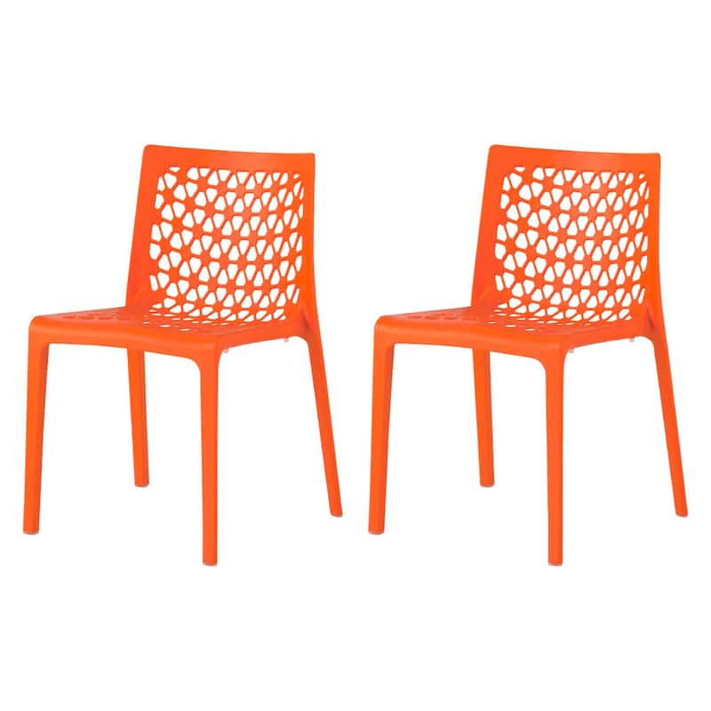 HomeRoots Set of Two Orange Heavy Duty Plastic Outdoor Stacking Dining Chairs