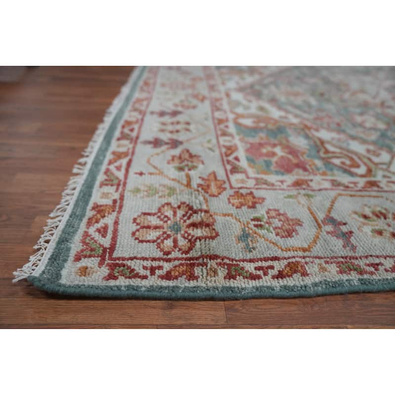 Hand Knotted Oriental 100% Wool Carpet Transitional Medallion Navy Blue & Blues Oushak Area Rug - 9' 11'' X 7' 8''